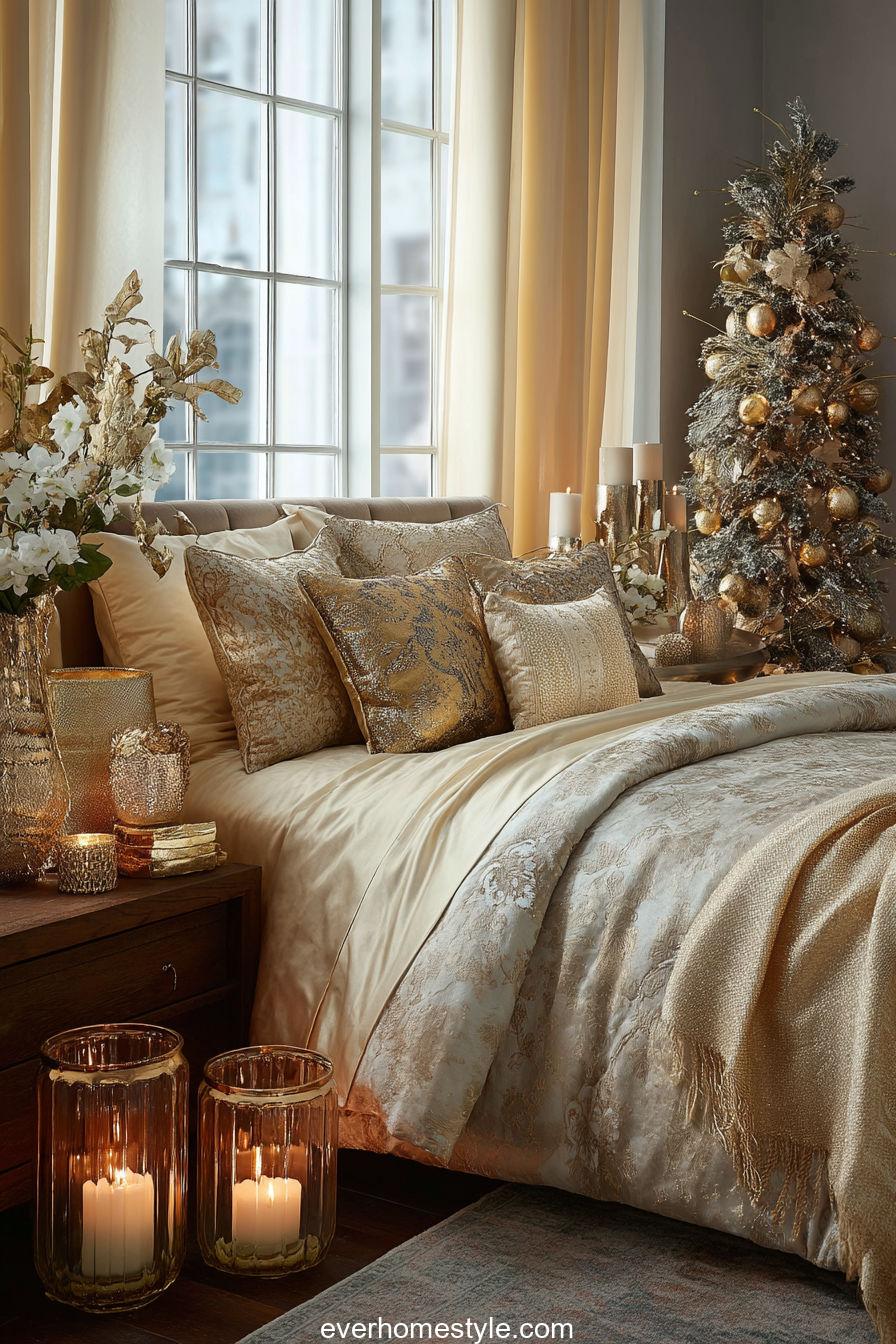 Elegant Luxury Gold-Themed Christmas Bedroom