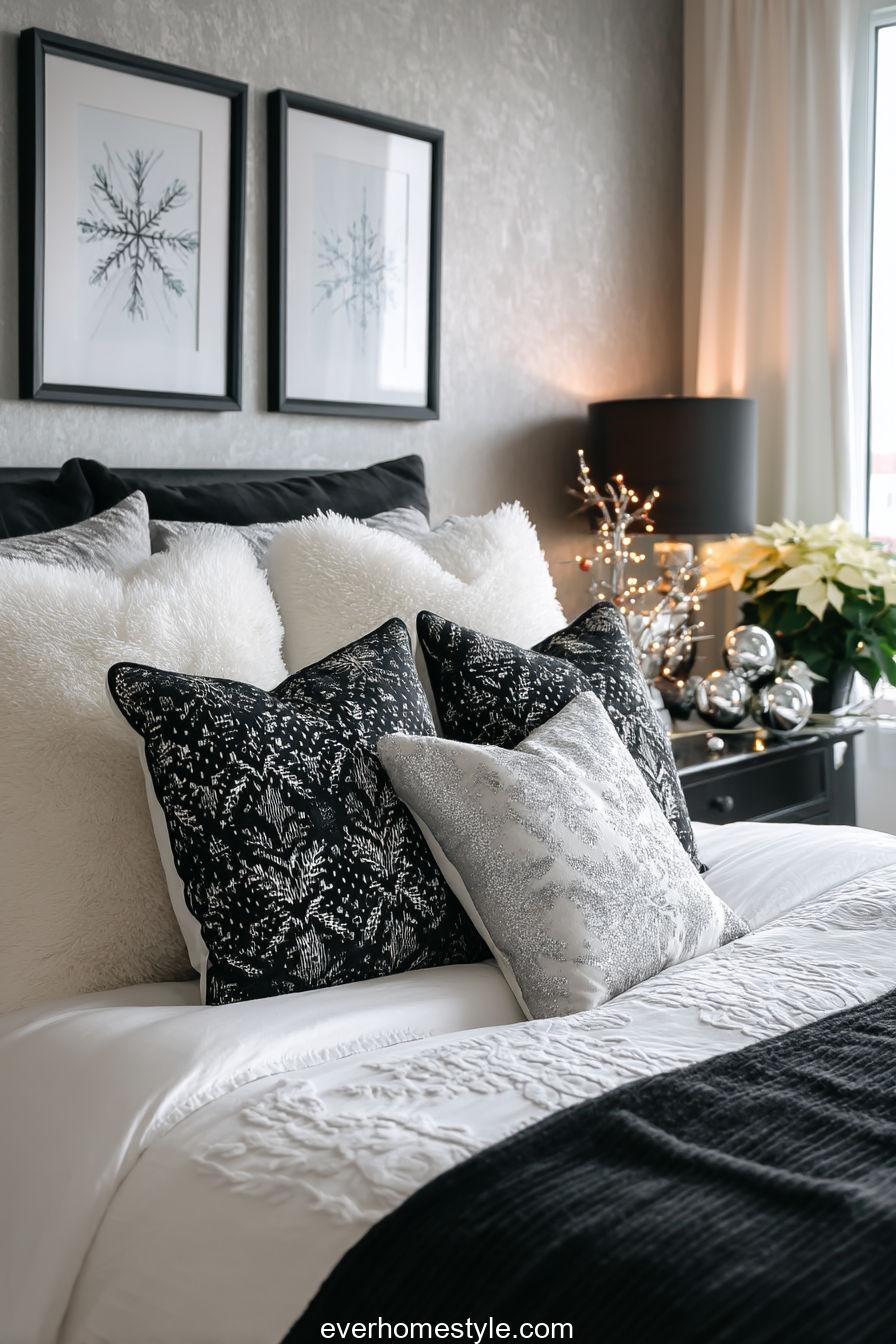 Modern Black-and-White Christmas Bedroom