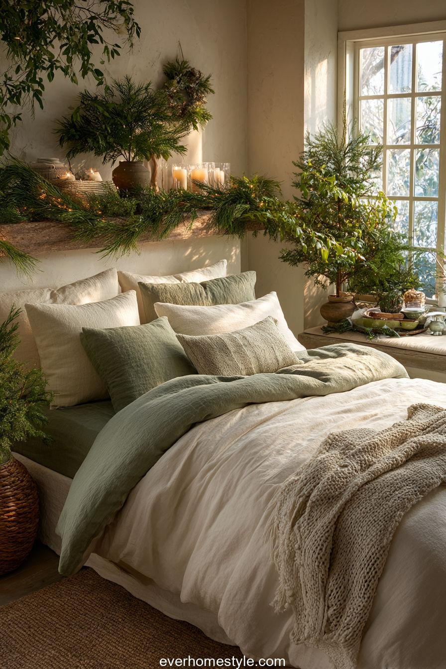 Green Botanical Christmas Bedroom