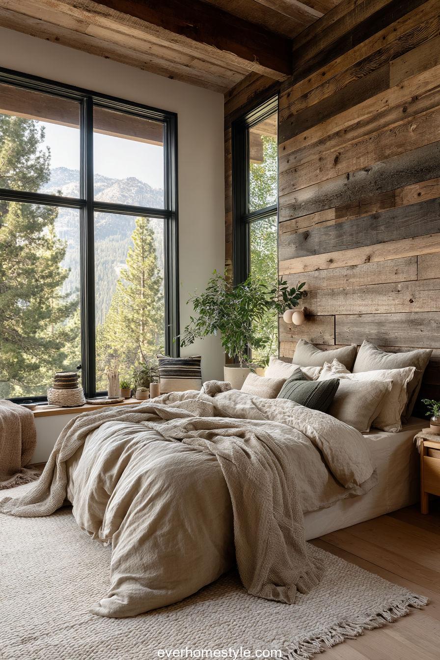 Rustic Wooden Accent Wall Bedroom