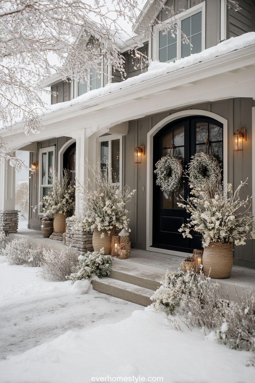 Snowy Minimalist Christmas Porch