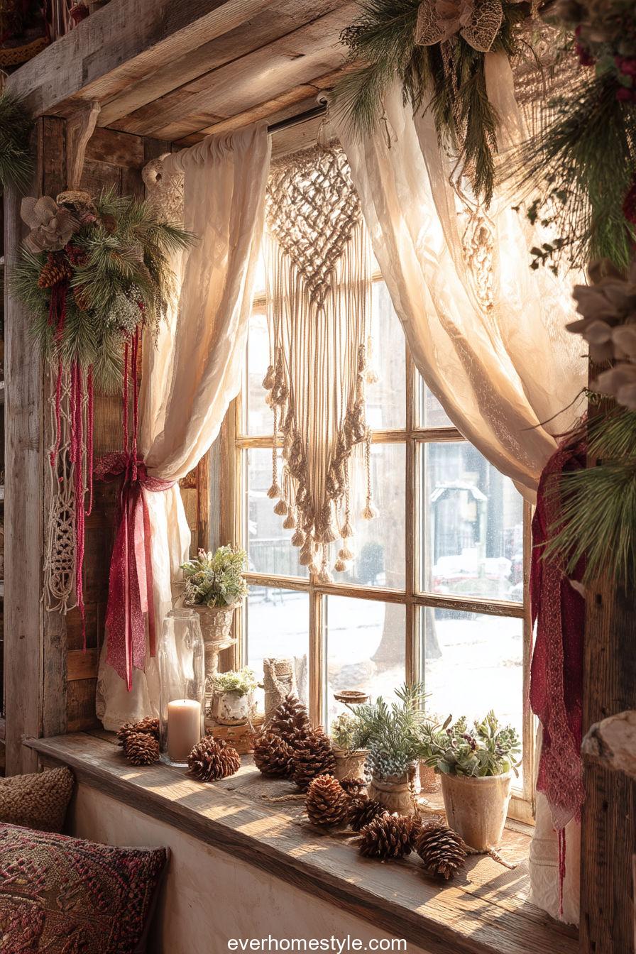 6. Bohemian Christmas Charm with Macramé and Pinecones