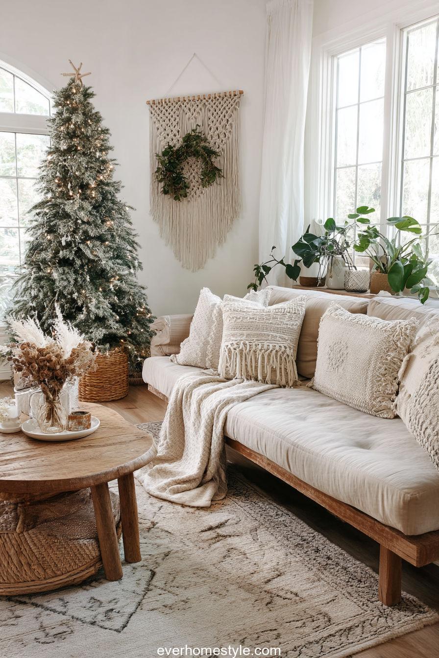 Boho Neutral Christmas Living Room