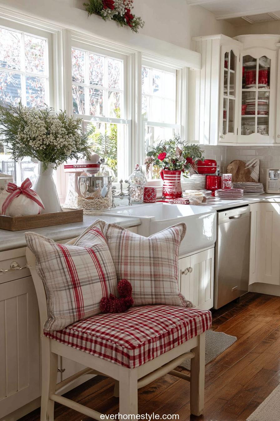 Plaid and White Christmas Kitchen