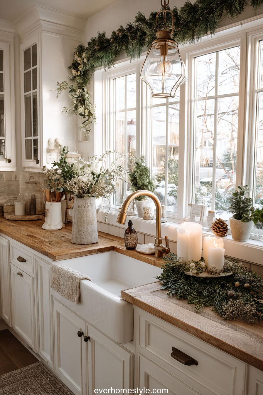 Sink Area with Candles and Greenery
