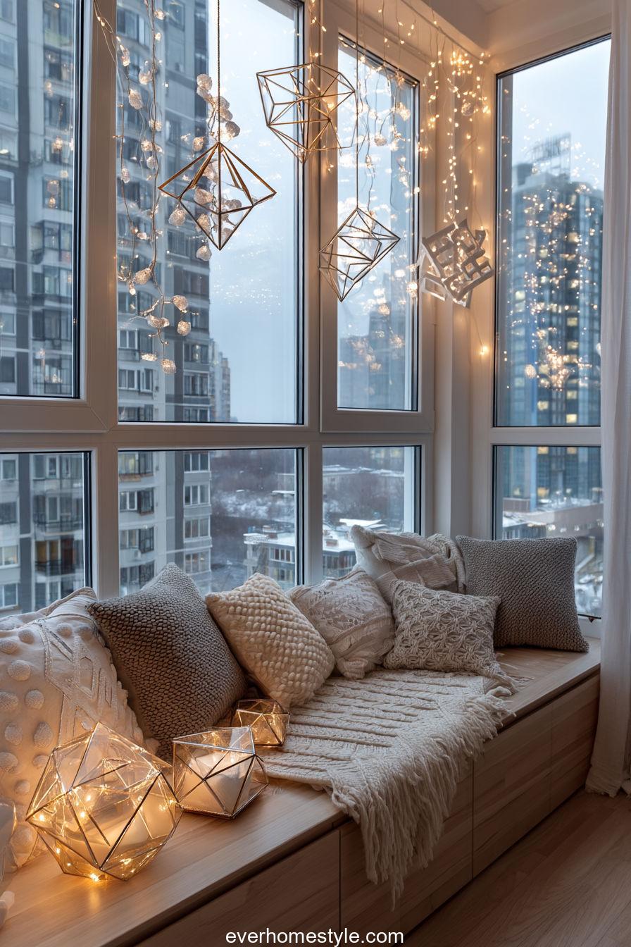 19. Chic City Apartment with Geometric Christmas Lights