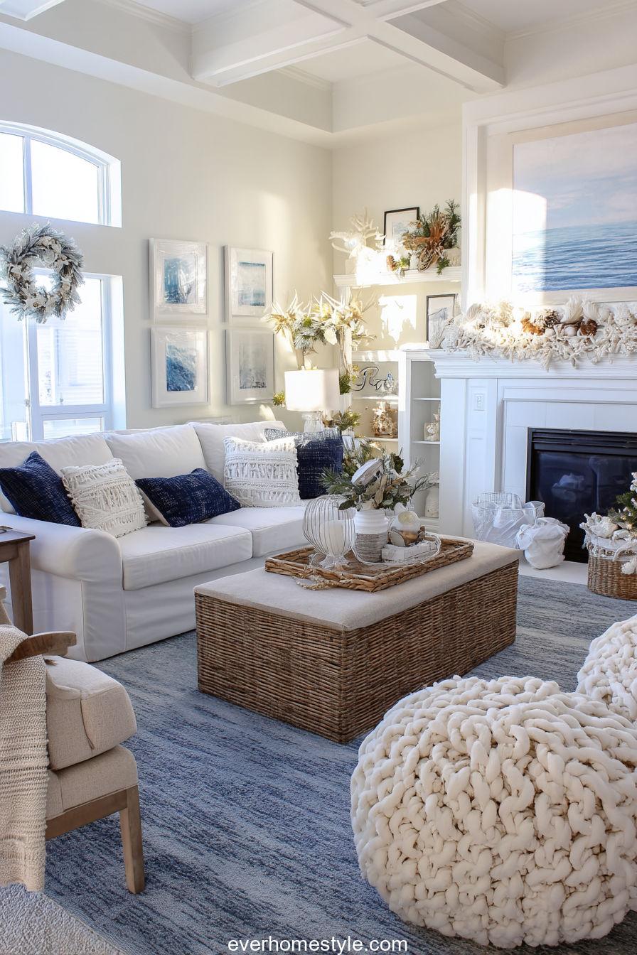 Coastal Christmas Living Room