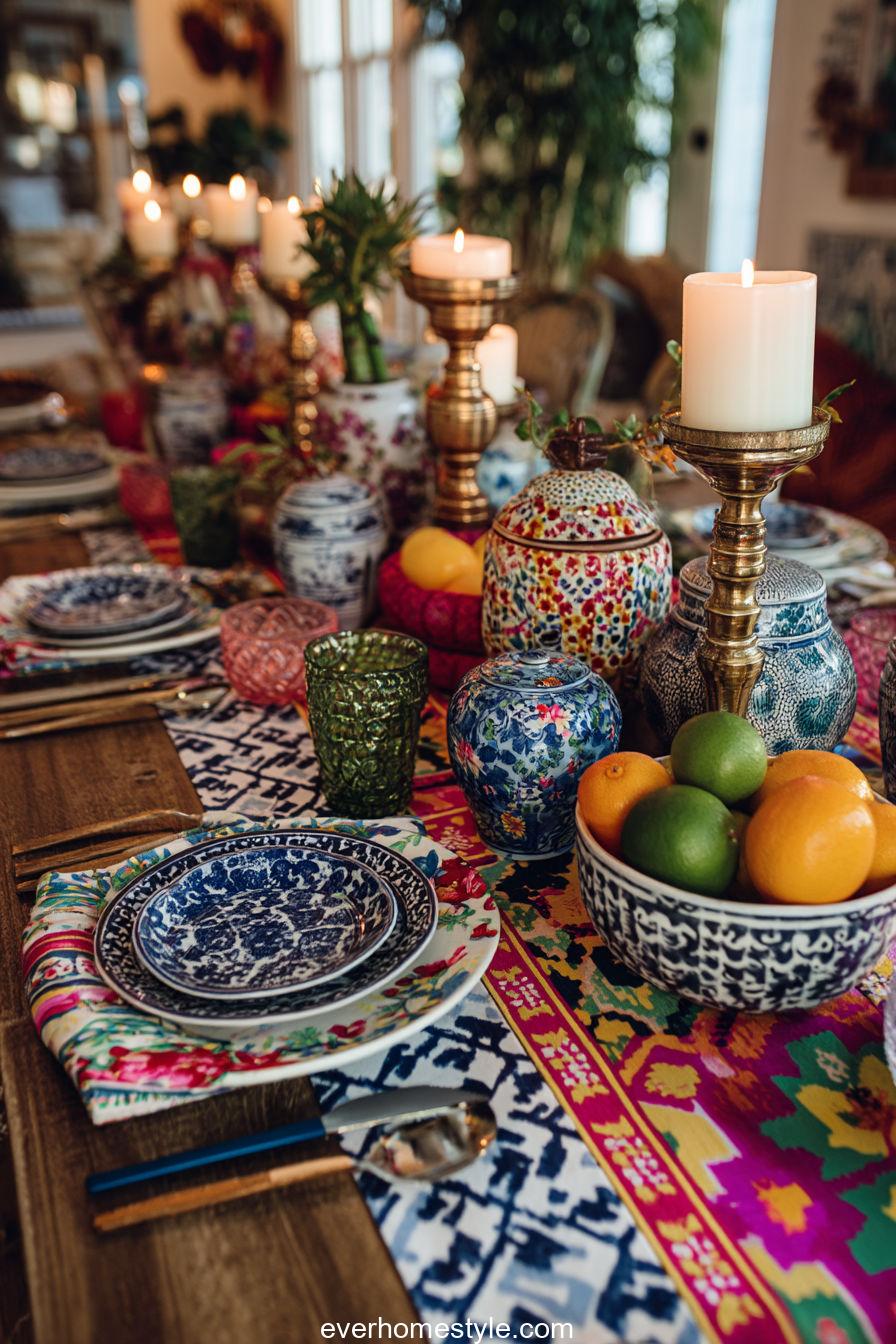 7. Bohemian Table Runner for Thanksgiving Charm