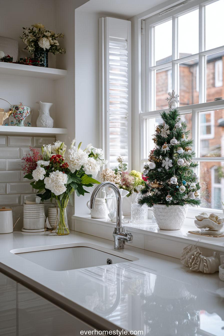 Small Kitchen with Festive Windowsill
