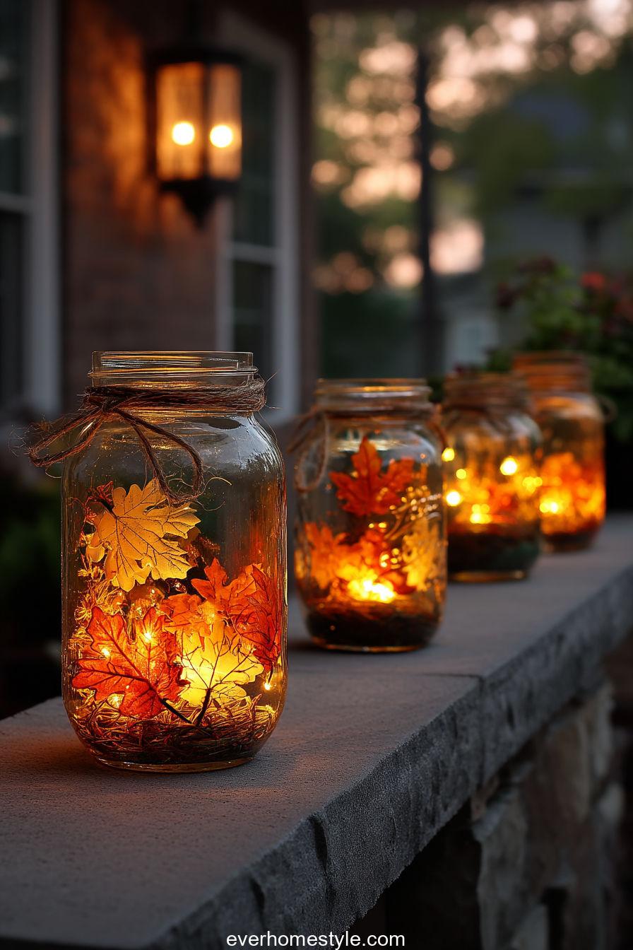23. DIY Mason Jar Lanterns with Leaf Patterns