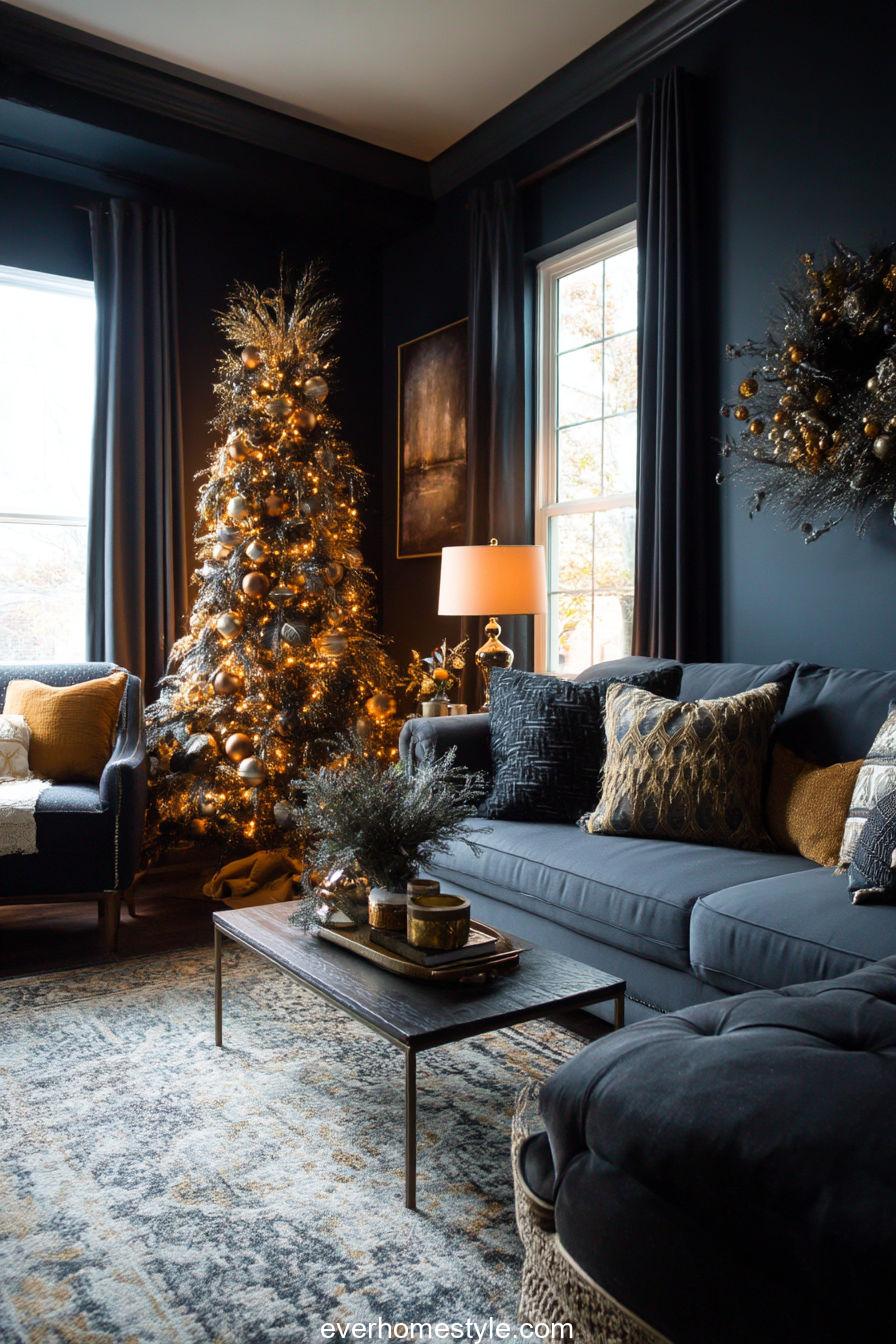 Dark Moody Christmas Living Room