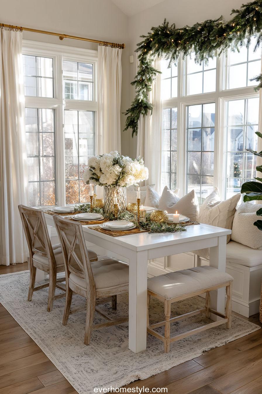 White and Gold Dining Nook Kitchen