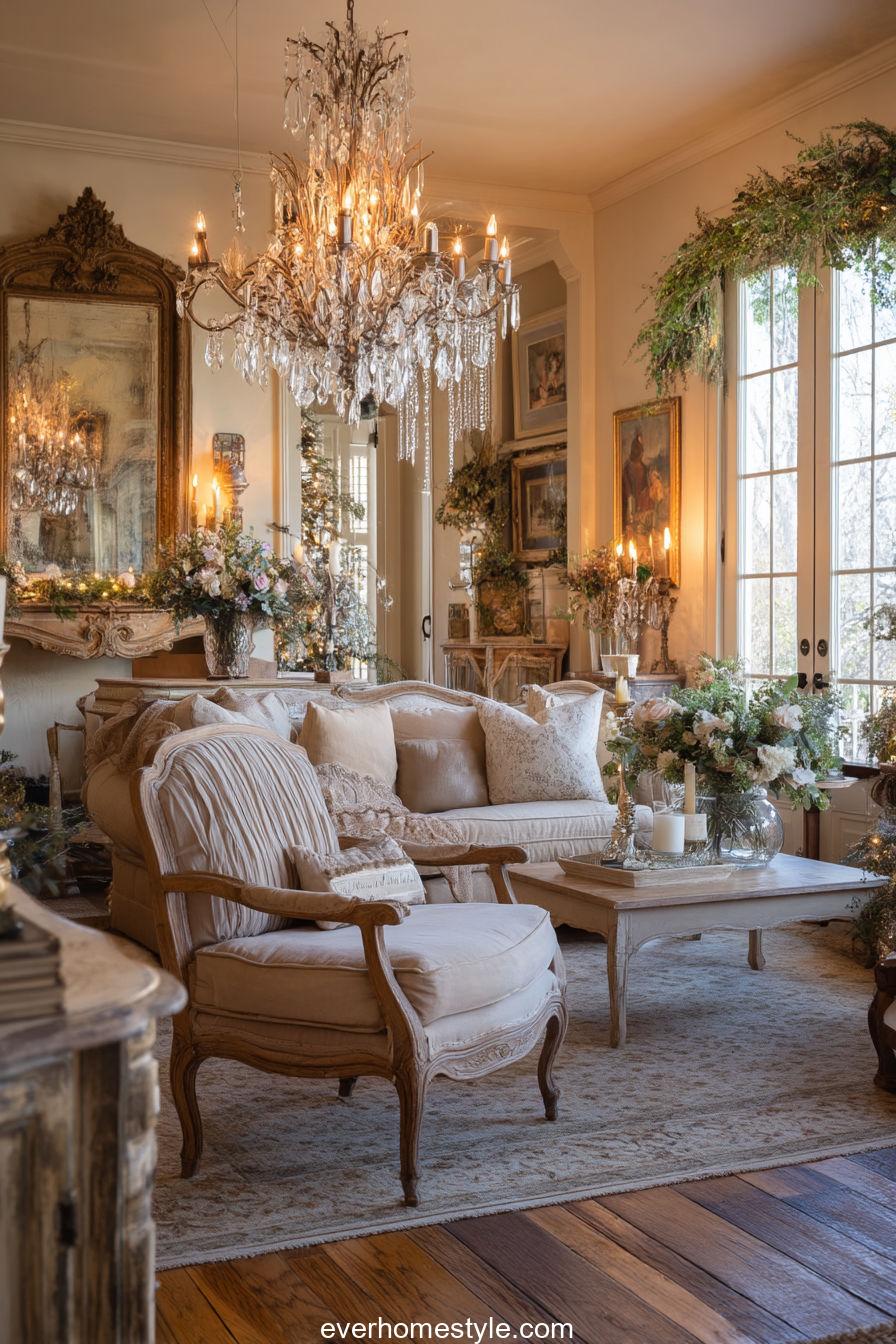 Elegant French Country Christmas Living Room