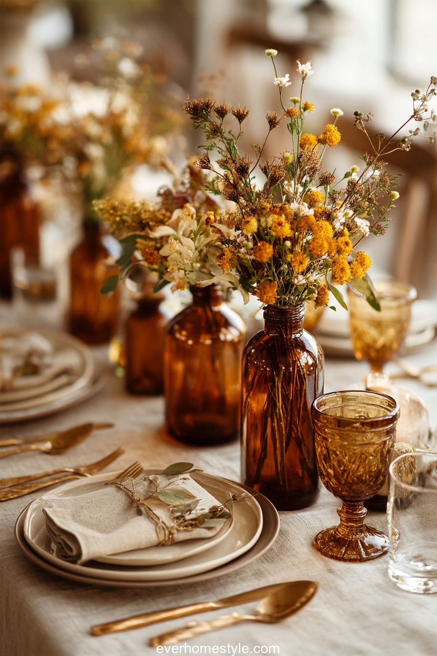 2. Amber Glass Centerpiece for a Golden Glow