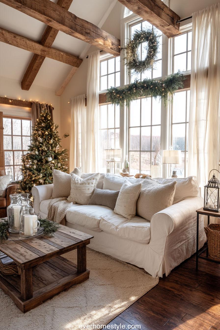 Farmhouse Christmas Living Room with Burlap Accents