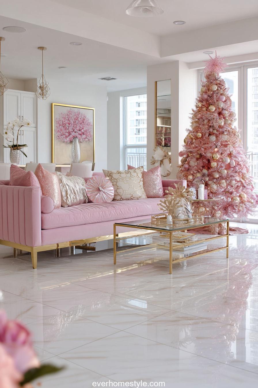 Glamorous Pink and Gold Living Room