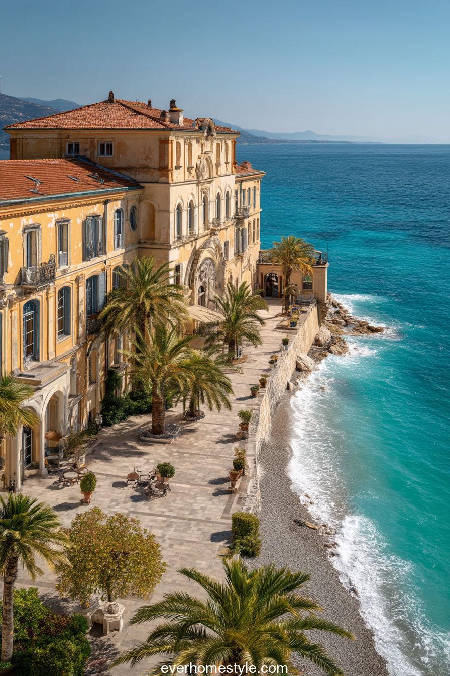 Grand Mediterranean mansion on a cliff overlookin