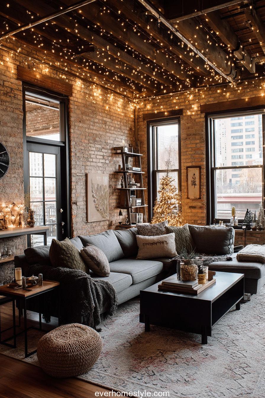 Industrial Loft Christmas Living Room
