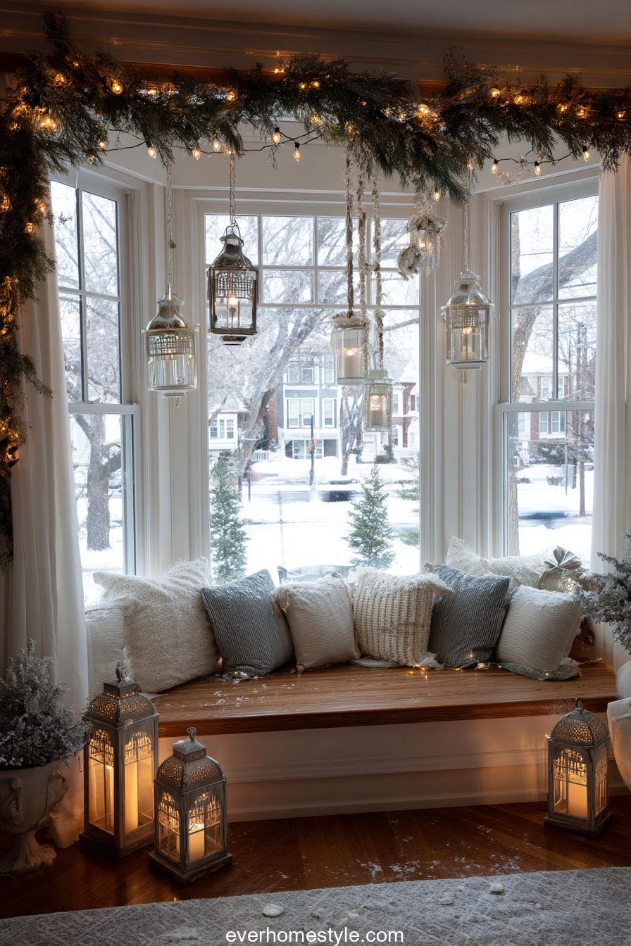 14. Large Bay Window with Lanterns and Faux Snow