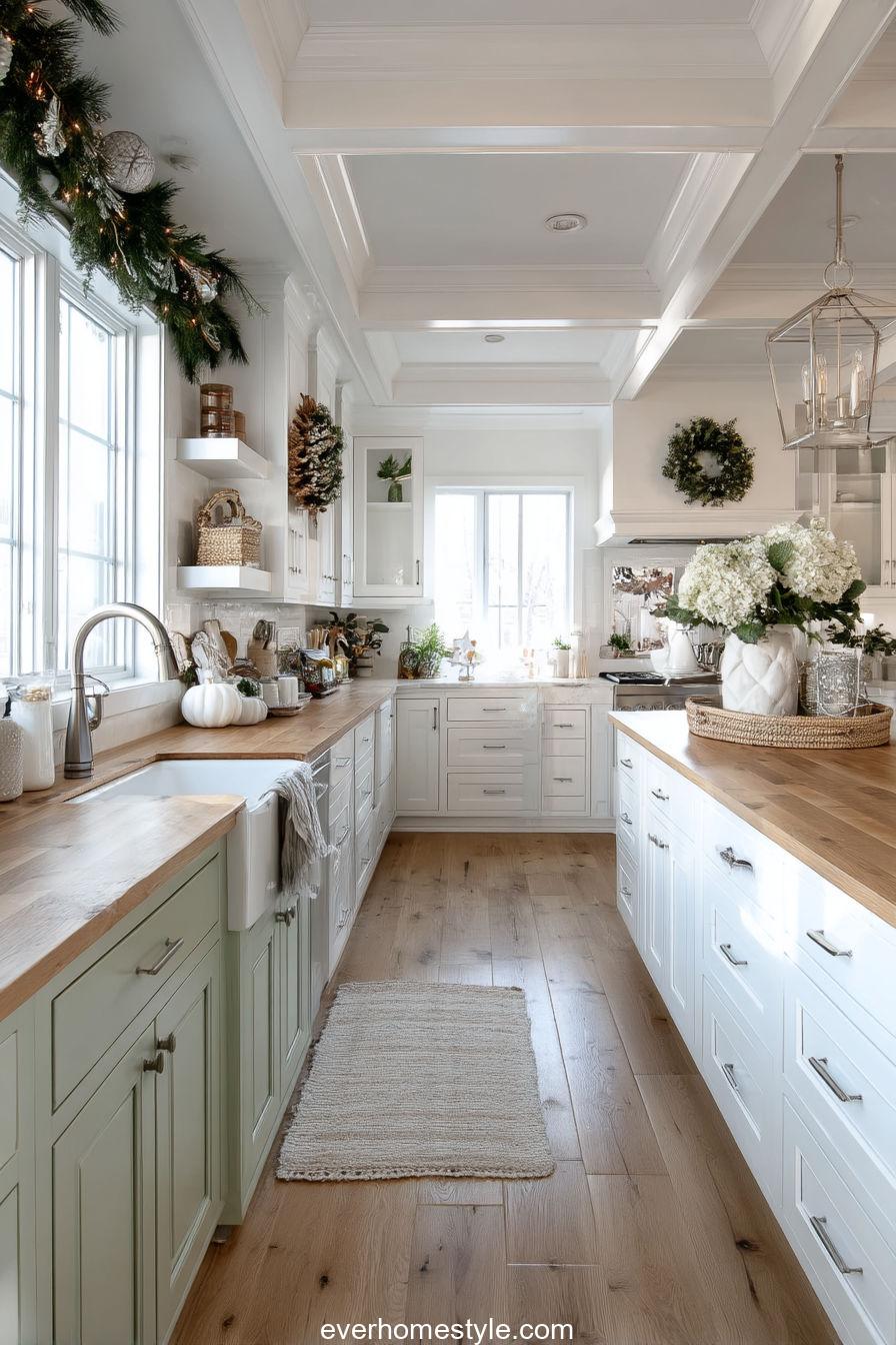 Neutral Wood and White Christmas Kitchen