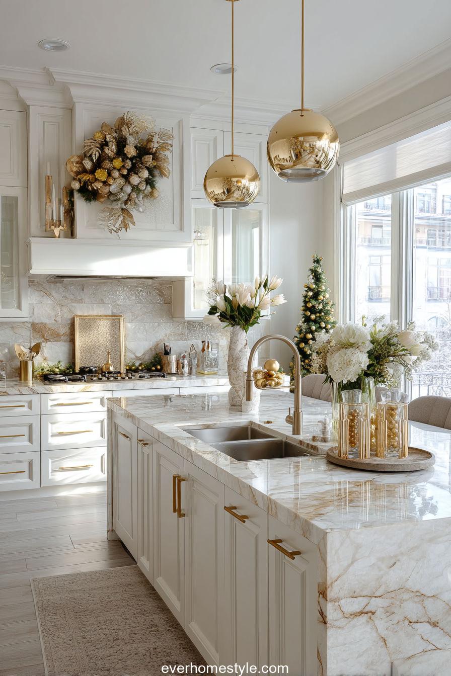 White and Gold Winter Kitchen