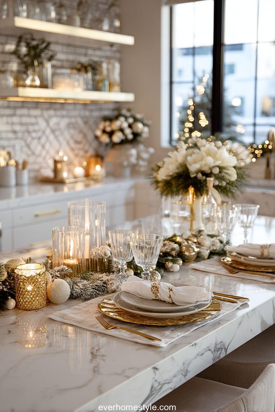 White and Gold Elegant Christmas Kitchen