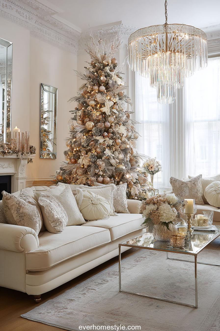 Luxury Champagne and Gold Christmas Living Room
