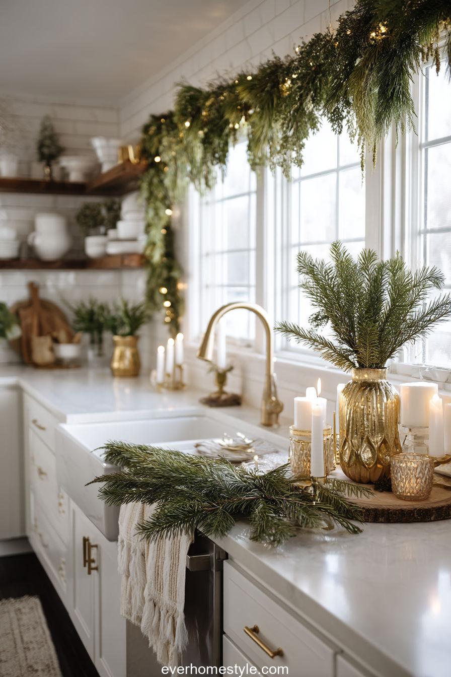 Green and Metallic Christmas Kitchen