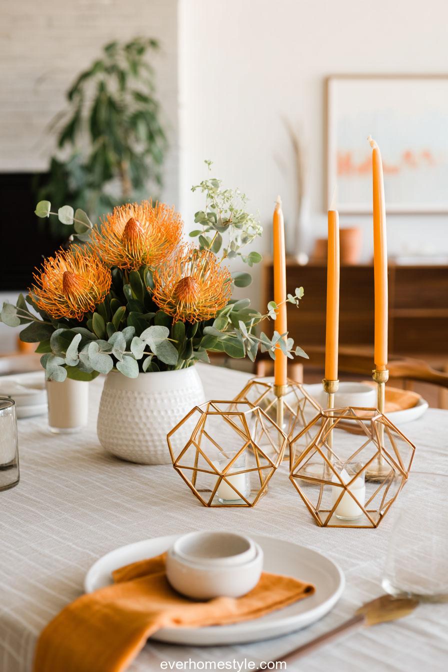 18. Modern Dining with Soft Orange Accents