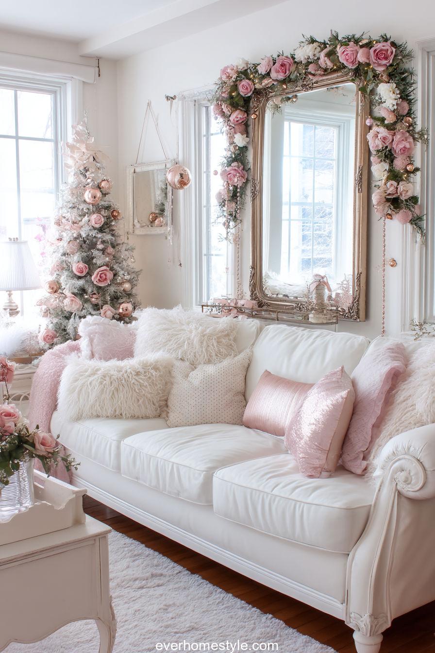 Romantic Blush Pink Christmas Living Room