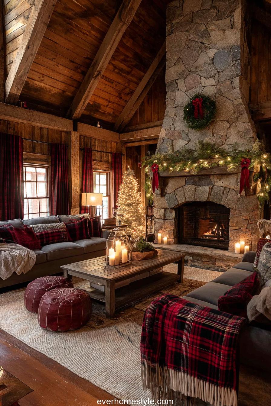Rustic Mountain Cabin Christmas Living Room