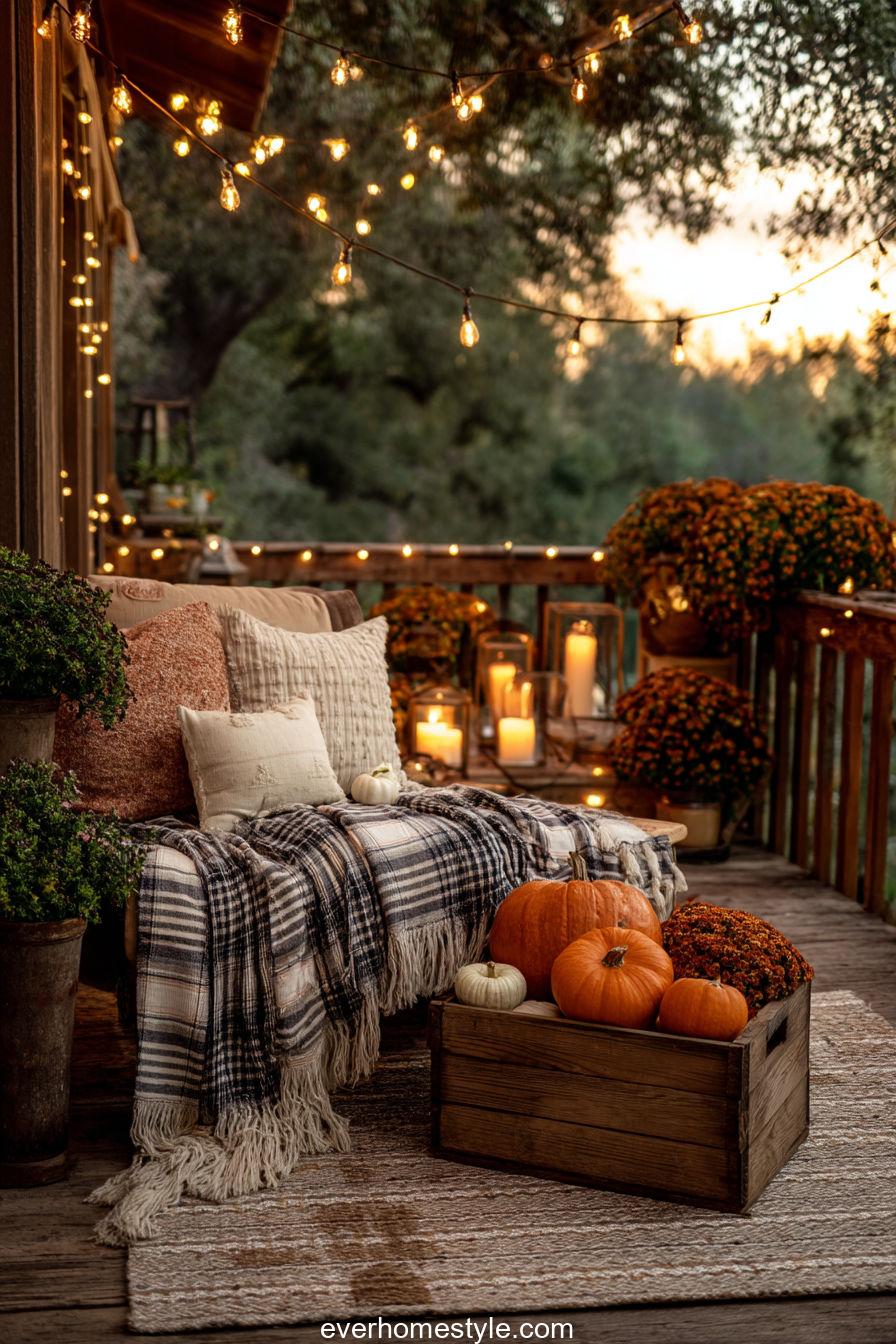 4. Rustic Patio Lights and Pumpkin Corners