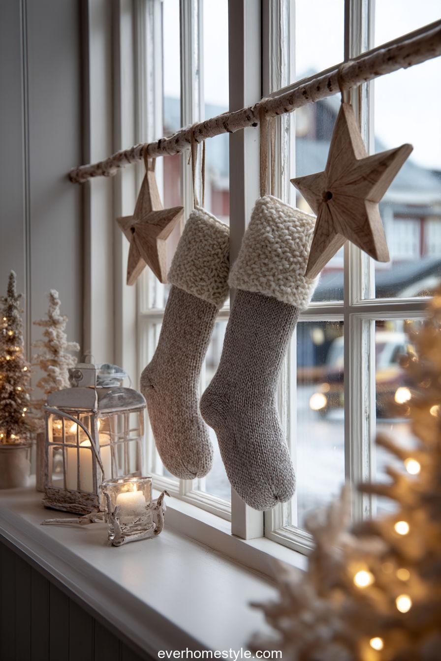 11. Scandinavian Window Decor with Birch and Wool Accents