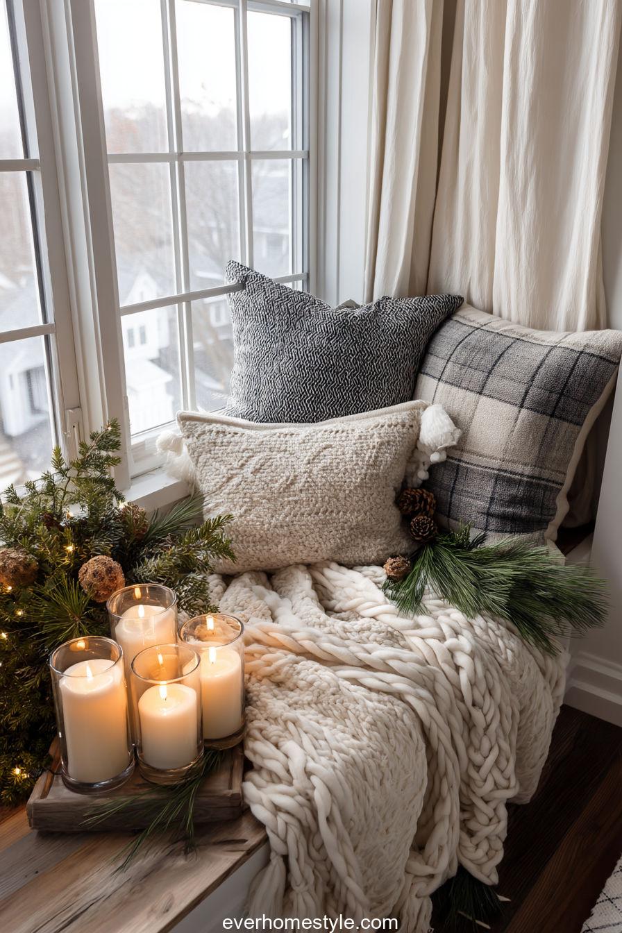 27. Scandinavian Reading Nook with Christmas Candles