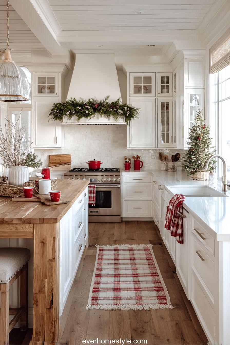 Modern Farmhouse Kitchen with Red Accents