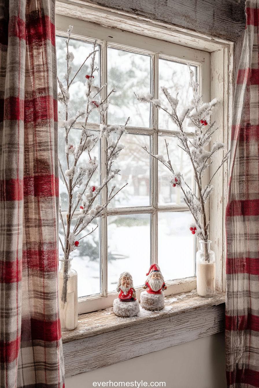 8. Vintage Farmhouse Window with Snowy Holiday Touches