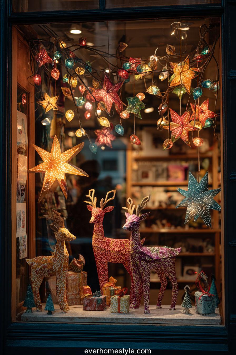 18. Whimsical Kids’ Window with Paper Reindeer