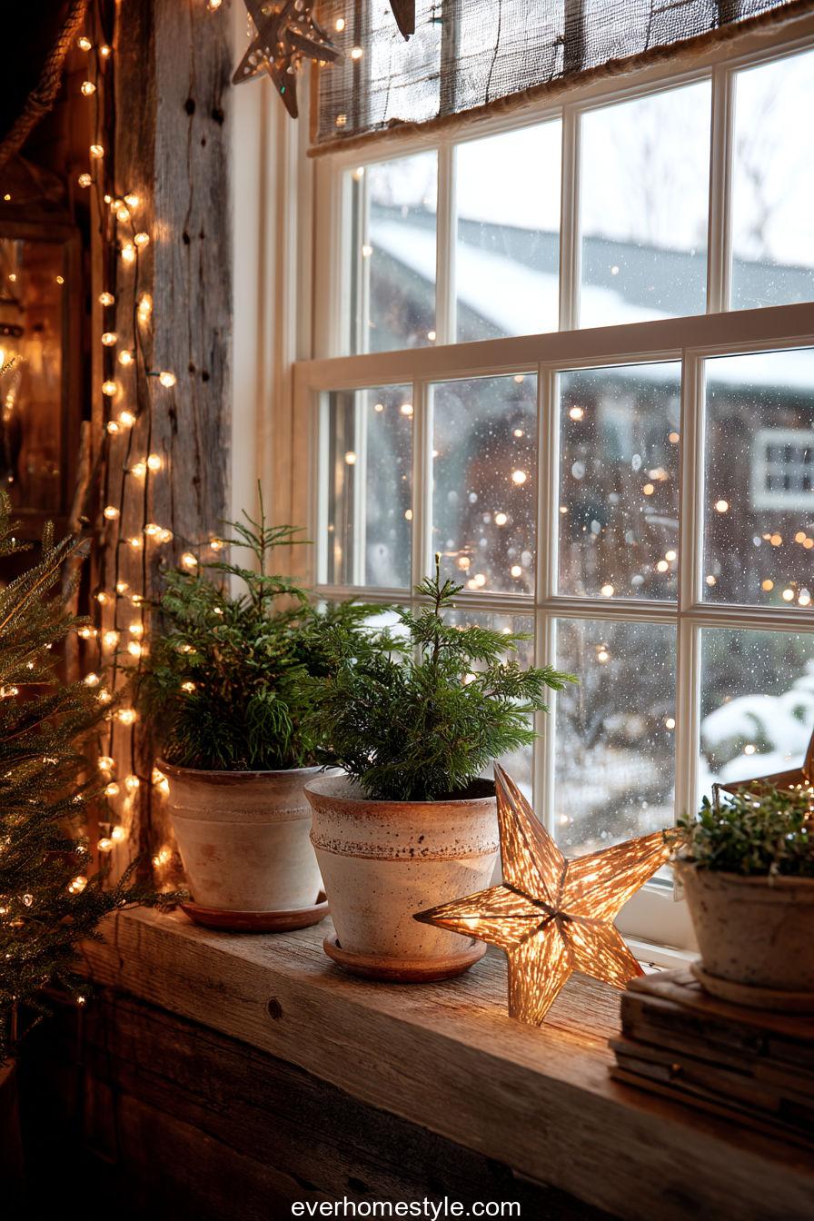 22. Winter Garden Window with Potted Evergreens