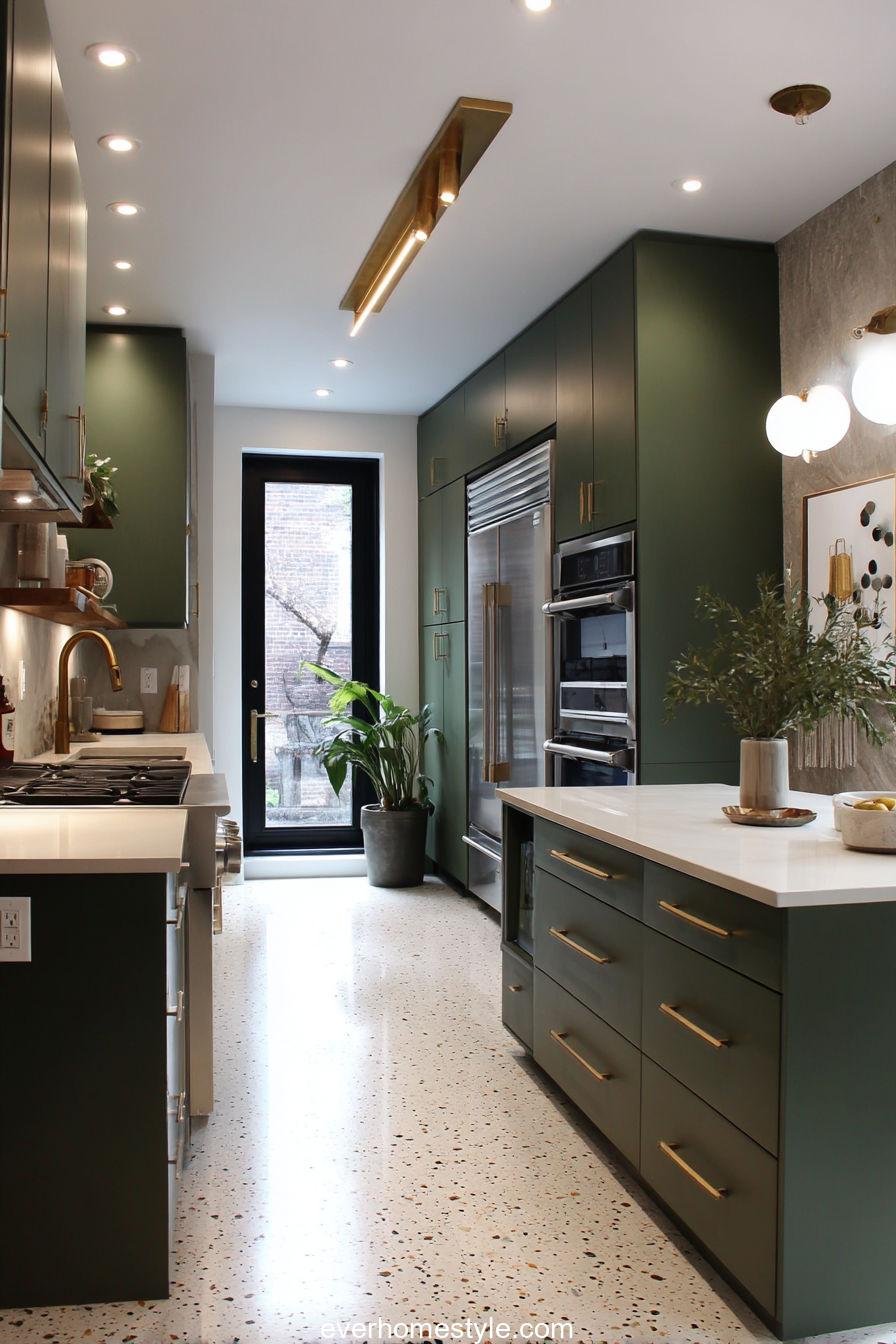 Dark Green Contemporary Kitchen