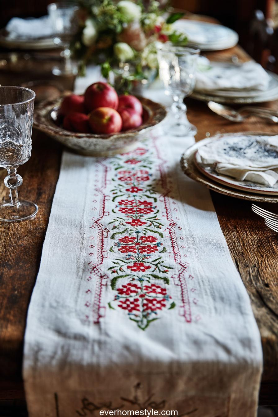 Hand-Embroidered Table Runner
